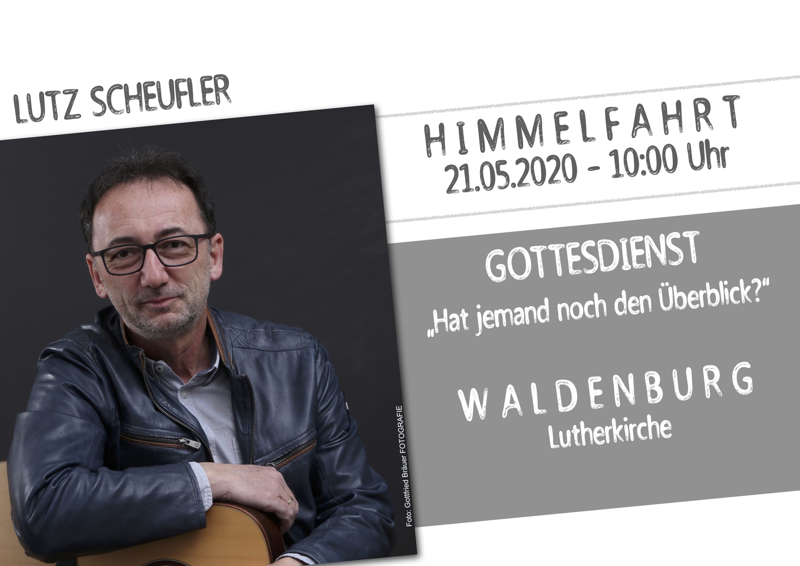 Werbung Himmelfahrts-Gottesdienst mit Lutz Scheufler am 21.05.2020 in Waldenburg