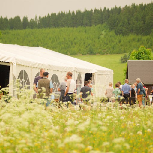 GottERlebt-Zelt und Besucher auf Wiese