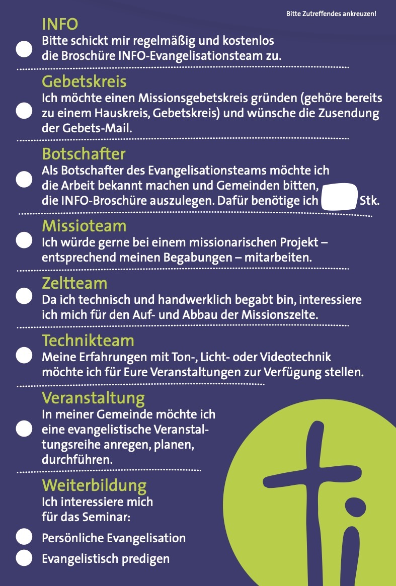 Karte Evangelisationsteam