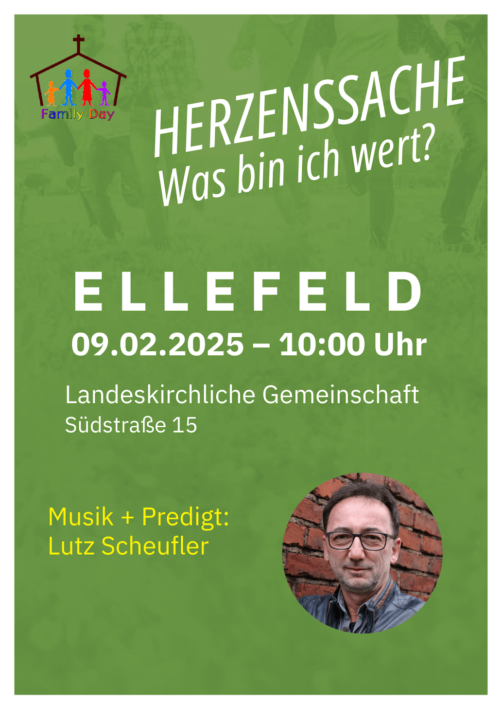 Plakat "Herzenssache – Was bin ich wert?" mit Lutz Scheufler am 09.02.2025 in Ellefeld