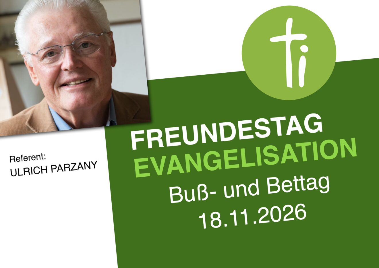 Plakat Freundestag Evangelisation am 18.11.2026 mit Ulrich Parzany