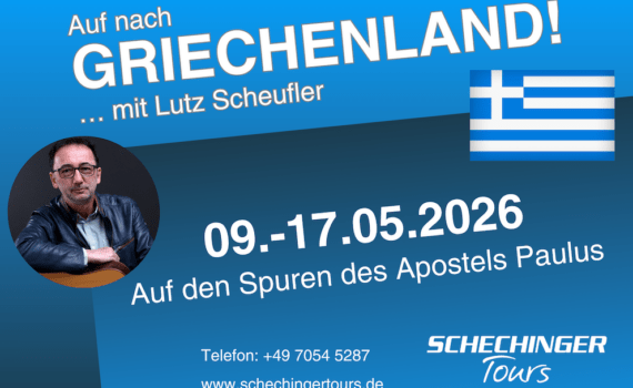 Plakat Griechenland-Reise mit Lutz Scheufler vom 9. bis 17. Mai 2025