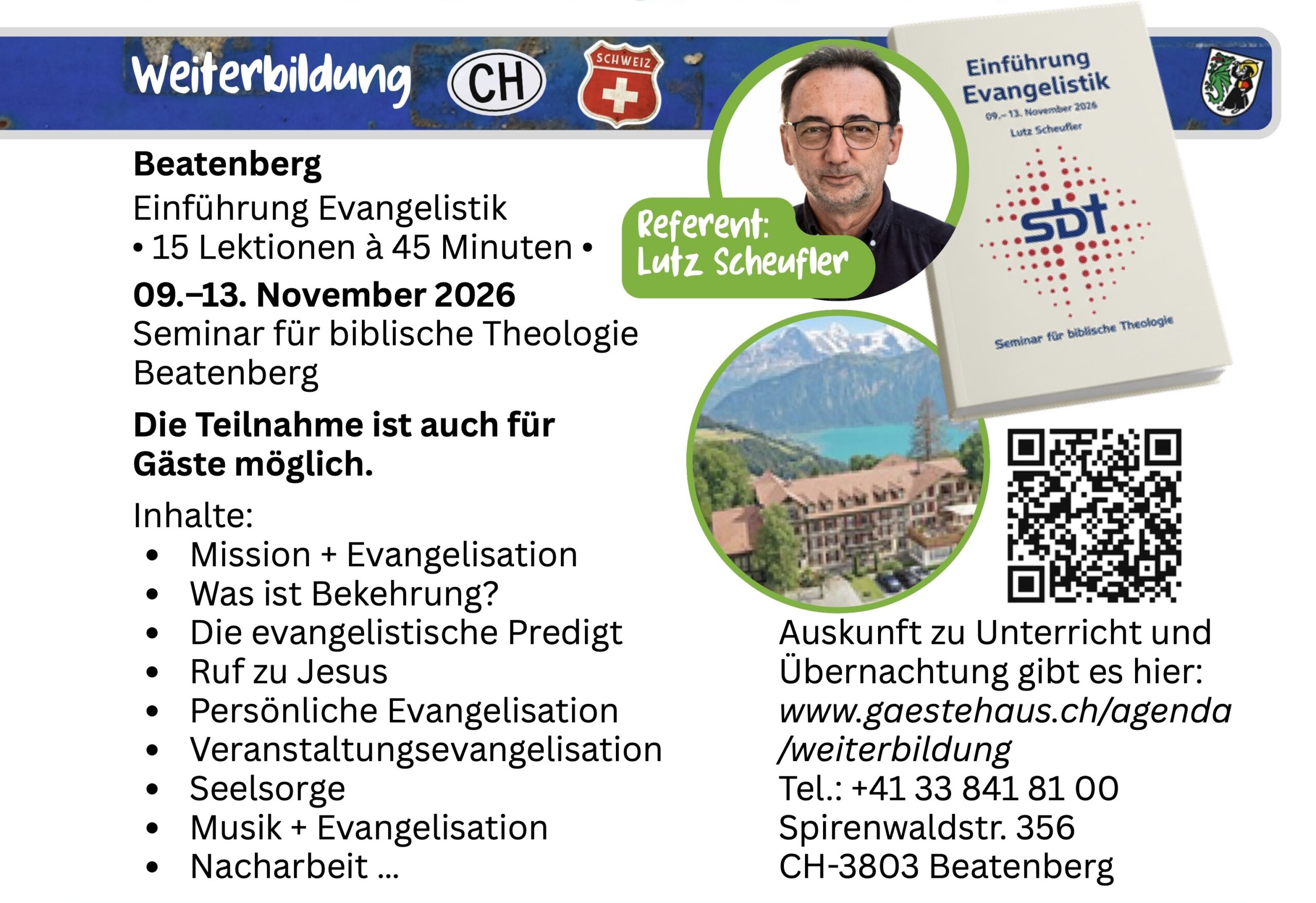 Flyer "Einführung Evangelistik" von 9. bis 13.11.2026 in Beatenberg/Schweiz